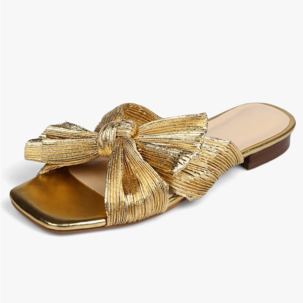Elegant Gold Bow Slide Sandals